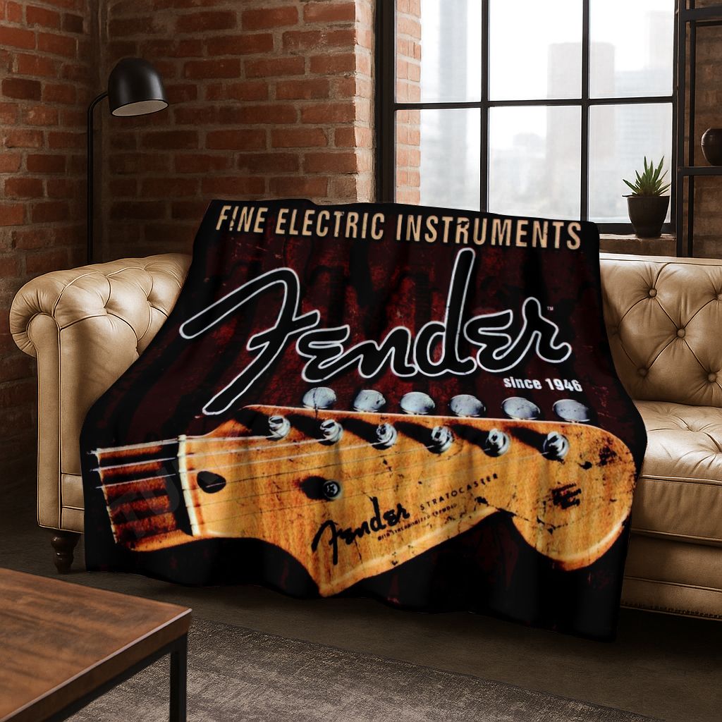 Musical Instrument Logo - Coperta in Flanella con Logo Fender,