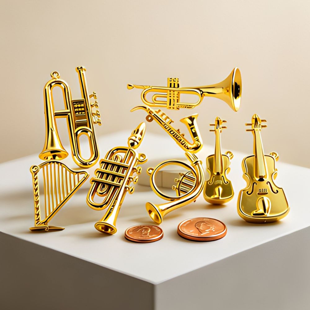 Musical Instrument Xmas Ornaments - 5/18 Pezzi Ornamenti Musicali Dorati Miniaturizzati
